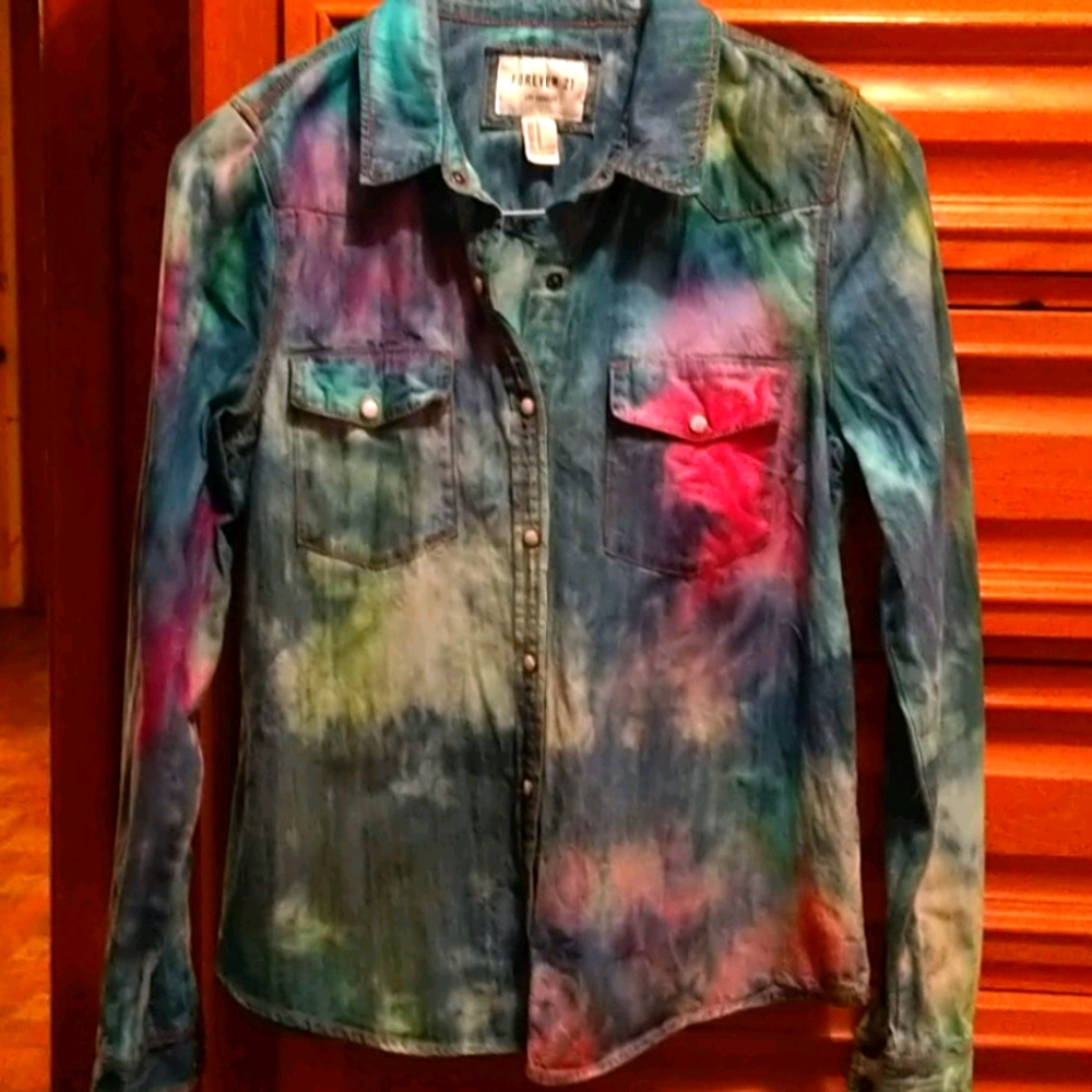 Upcycled W/ Grateful Dead Patch Chambray Shirt (M) - image 1